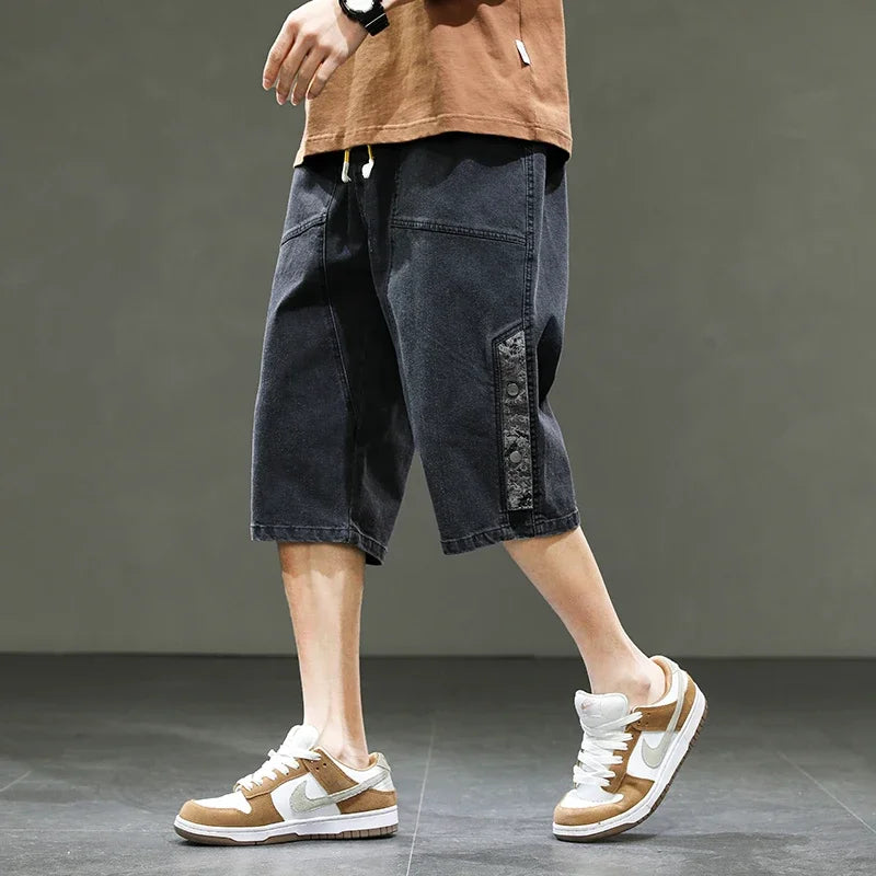 Big Size Denim Shorts Men Summer Streetwear Fashion Male Jean Shorts Y2k Baggy Plus Size 3/4 Long Black Wide Leg Korean Style