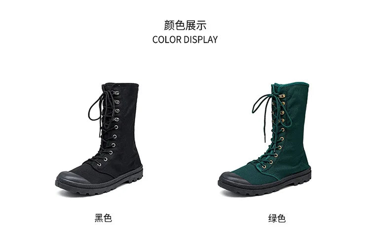 Mid-calf Men Canvas Boots Lace Up Tactical Men Shoes High top Sneakers Military Boots Work Shoes Jungle Mountaineering Shoes Men