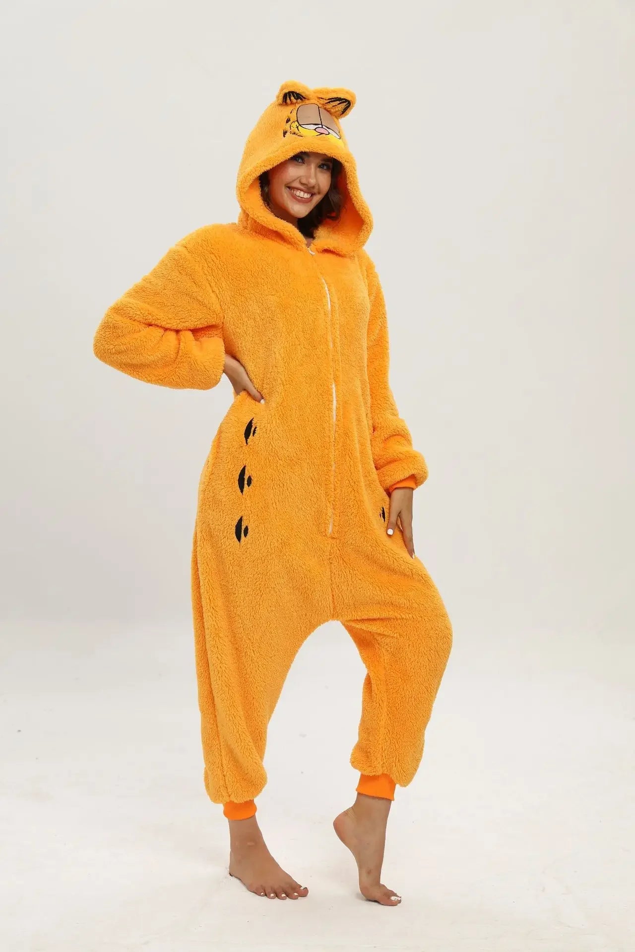 Miniso Unisex Garfield Costumes Onesies Cat Cosplay Pajamas Adult Pyjamas Animal Sleepwear Jumpsuit Cartoon Clothing