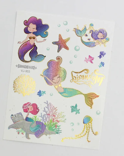 Mermaid Bronzing Cartoon Children's Metallic Gold Body Temporary Flash Tattoos For Kids Glitter Tattoo cute Stickers 160*120MM NO.3