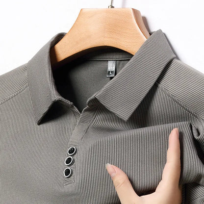 Long Sleeve Polo Shirt for Men Casual Solid Button Collar Autumn Fashion Polo T-shirt Spring Luxury Male Korean Style Clothing