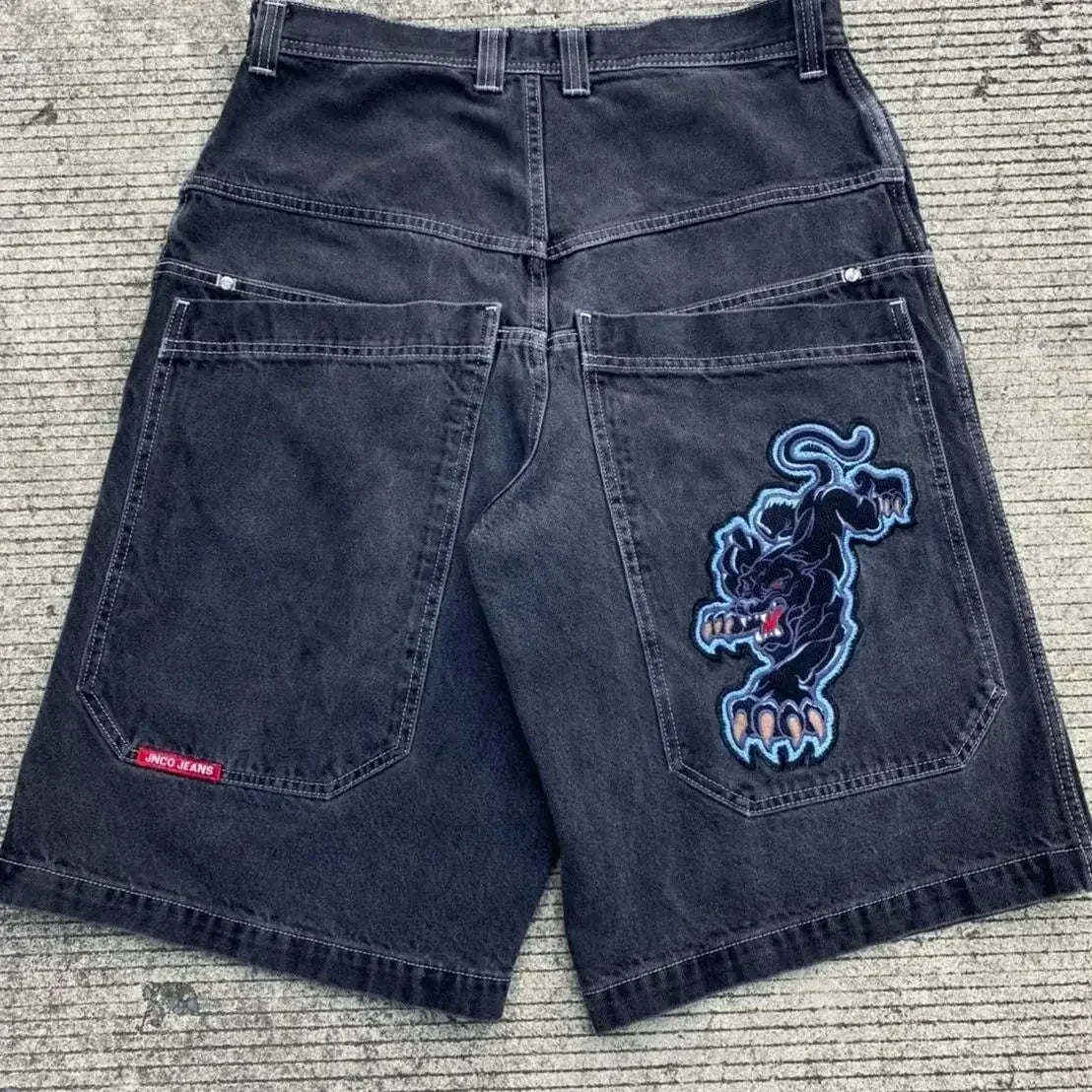 JNCO baggy Denim Shorts Harajuku Y2K jeans Hip Hop vintage pattern Summer New Men Women Gothic Men Basketball Shorts Streetwear 2