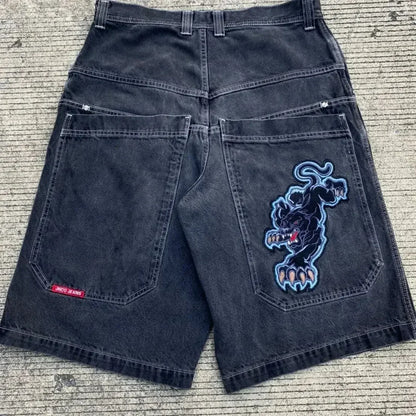 JNCO baggy Denim Shorts Harajuku Y2K jeans Hip Hop vintage pattern Summer New Men Women Gothic Men Basketball Shorts Streetwear 2