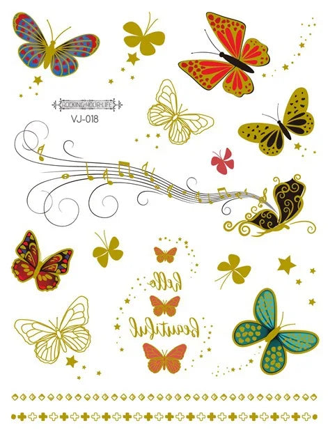 Mermaid Bronzing Cartoon Children's Metallic Gold Body Temporary Flash Tattoos For Kids Glitter Tattoo cute Stickers 160*120MM NO.35