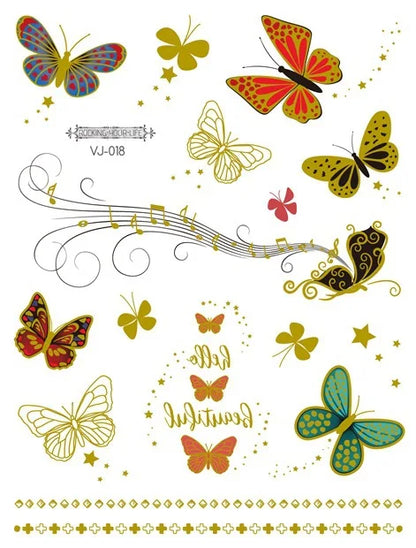 Mermaid Bronzing Cartoon Children's Metallic Gold Body Temporary Flash Tattoos For Kids Glitter Tattoo cute Stickers 160*120MM NO.35