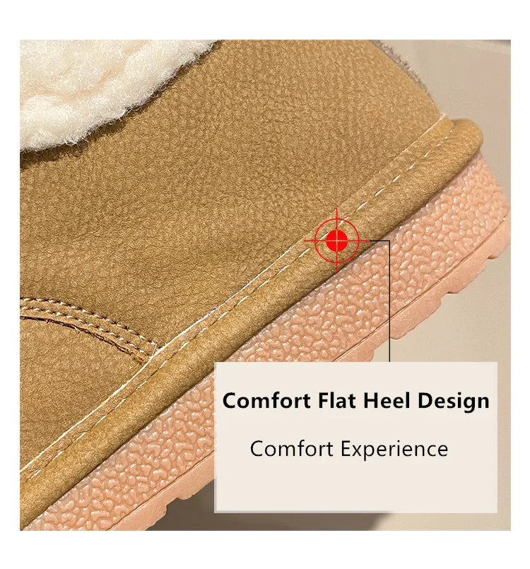 Fashion khaki Winter Shoes Women Low-cut Plush Flat Shoes for Women Non-slip Outdoor Female Cotton Shoes Cozy Fur Ladies Loafers