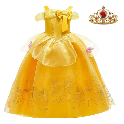 Girls Dress Belle Costume Kids Halloween Carvinal Fancy Cosplay Belle Clothes Children Wedding Party Flower Printing Dress 3-10Y