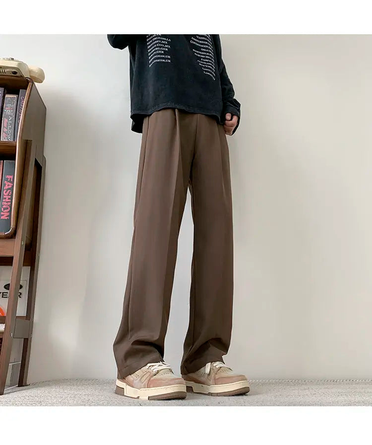 Brown/Black Suit Pants Men Fashion Society Mens Dress Pants Korean Loose Straight Casual Pants Mens Office Formal Trousers S-3XL