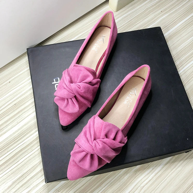 Flat Shoes for Women Suede Velvet Spring Summer Casual Shoes Women Flats Bow Flower Pointed Scoop Shoes Slip on Size 33 34 43