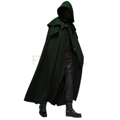 Medieval Vintage Hooded Loose Black Cloak Coats Windproof Trench Chic Winter Long Cape Poncho Gothic Mens Monk Halloween Cosplay