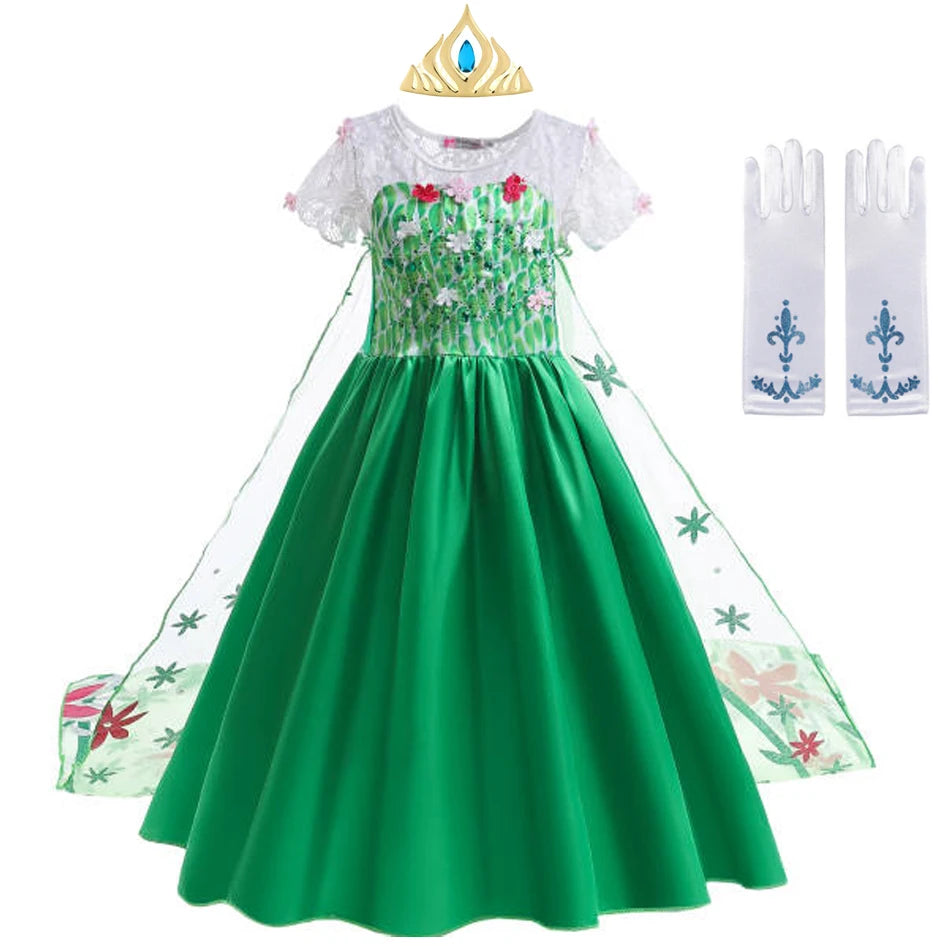 Elsa Dress Girl Princess Dress Cosplay Costume Dresses Baby Kids Clothes Fantasia Vestidos Green For Children