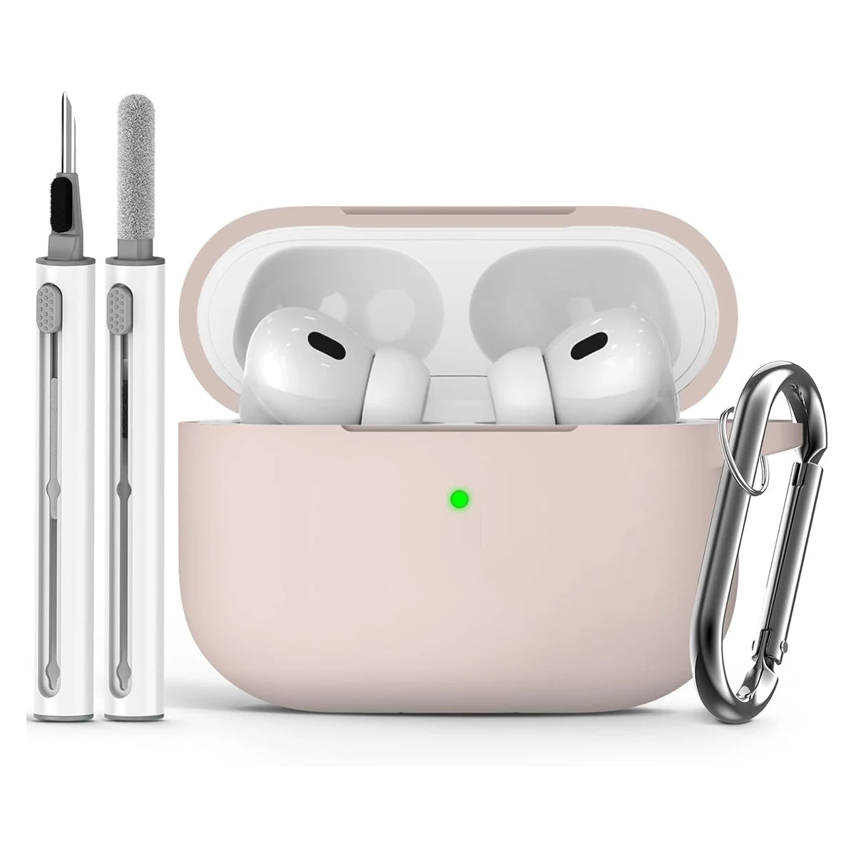 AirPods Pro Case Cover with Cleaner Kit,Soft Silicone Protective Case for Apple AirPod Pro 2nd/1st Generation Case for Women Men pink sand