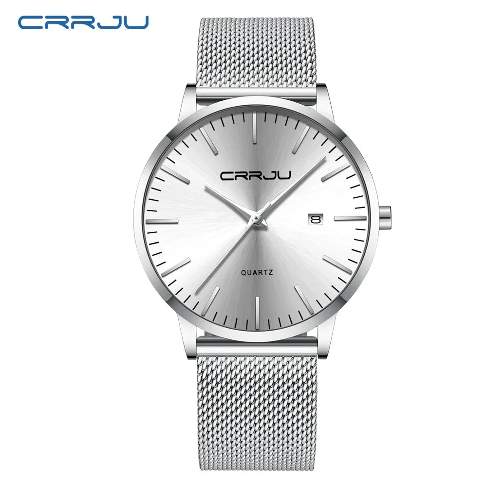 CRRJU Watch for Men, Stainless Steel 40mm with Mesh Strap Mens Watches,Classic Ultra Slim 7mm Men's Wrist Watches Automatic