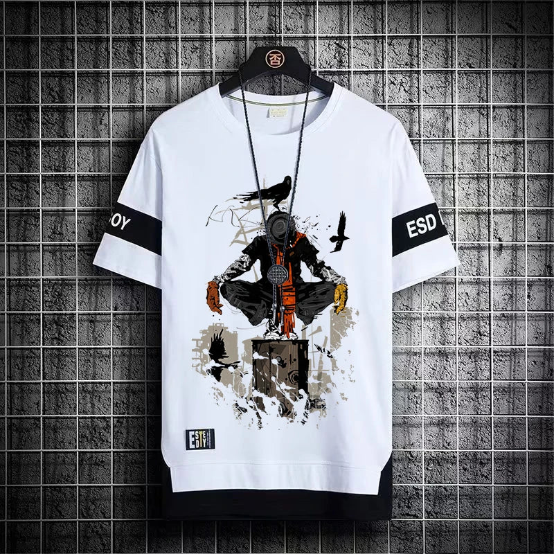 2024 New Men's T Shirts Japan Fashion Summer Short Sleeve Print T Shirts Men Casual Harajuku Men Clothing Graphics T Shirts Men White 01