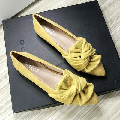 Flat Shoes for Women Suede Velvet Spring Summer Casual Shoes Women Flats Bow Flower Pointed Scoop Shoes Slip on Size 33 34 43