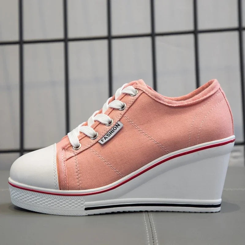 Shoes Women New Woman Wedge Canvas Vulcanize Shoes Platform Breathable Canvas Shoes Casual Students Candy Color Wedge Sneakers