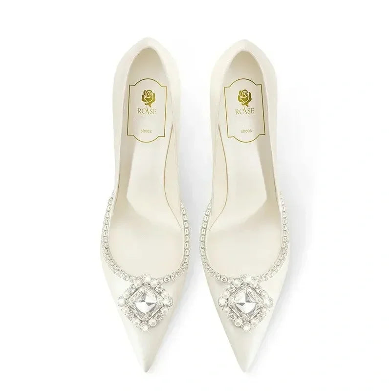 Elegant Wedding Shoes Bridal Shoes White Rhinestone High Heels Bridesmaid Pumps