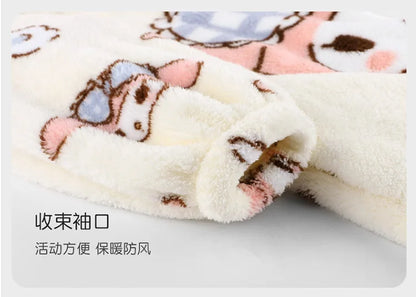 Sanrio Cartoon Hello Kitty Pajamas Female Flannel autumn Winter New Plus Thicken Velvet Sweet Keep Warm Pajamas set leisure wear