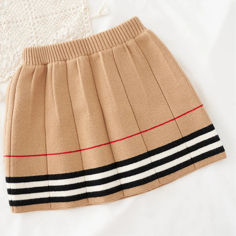 2024 Spring Autumn Girls Knitted 2 Pieces Suit Top+skirt Fall Sets for Children Girls Clothing Kids Clothes