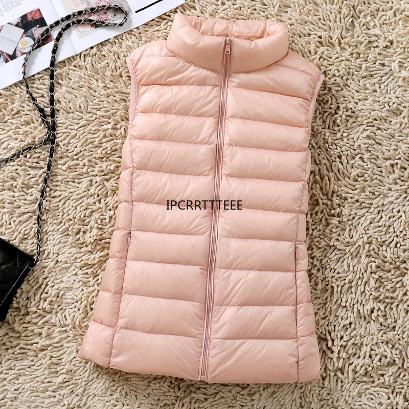 2023 New Women Sleeveless Women Slim Ultra Light Down Jacket Girl Portable Lightweight Vests Windproof Warm Waistcoat