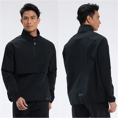 Men Coat Pull On Long Sleeve Shirt Half Zipper Windbreaker Windproof Sports Casual Top For Men Water Repellent Men Sportswear