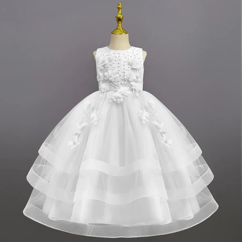 Children's Princess Dress Cross border New European and American Style Little Girl's Mesh Dress Children's Performance Dress white