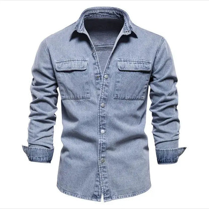 Elastic Cotton Denim Shirt Men Long Sleeve Quality Cowboy Shirts for Men Casual Slim Fit Mens  Clothing