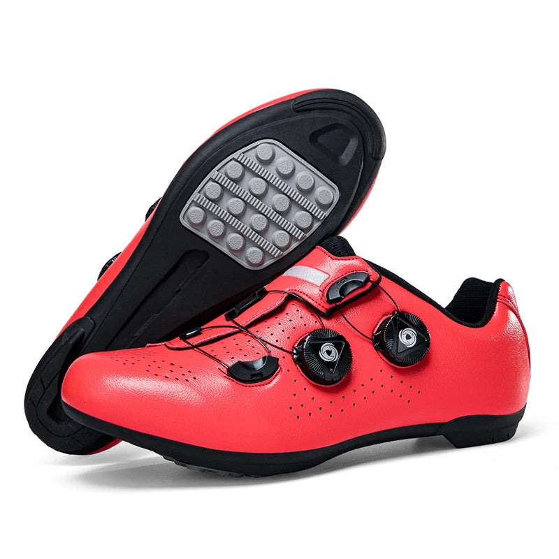 Lock-Free Cycling Shoes Flat Pedal Shoes Men Road Bike Cleat Sneaker MTB Bicycle Biking Shoes Red-Rubber