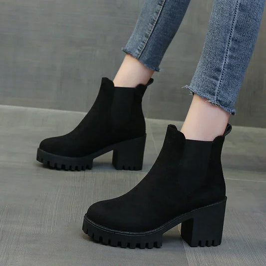 Autumn Women's Suede Chunky Heel Chelsea Boots 2023 Winter New Slip on Platform Shoes for Women Dress Office Ladies Ankle Boots