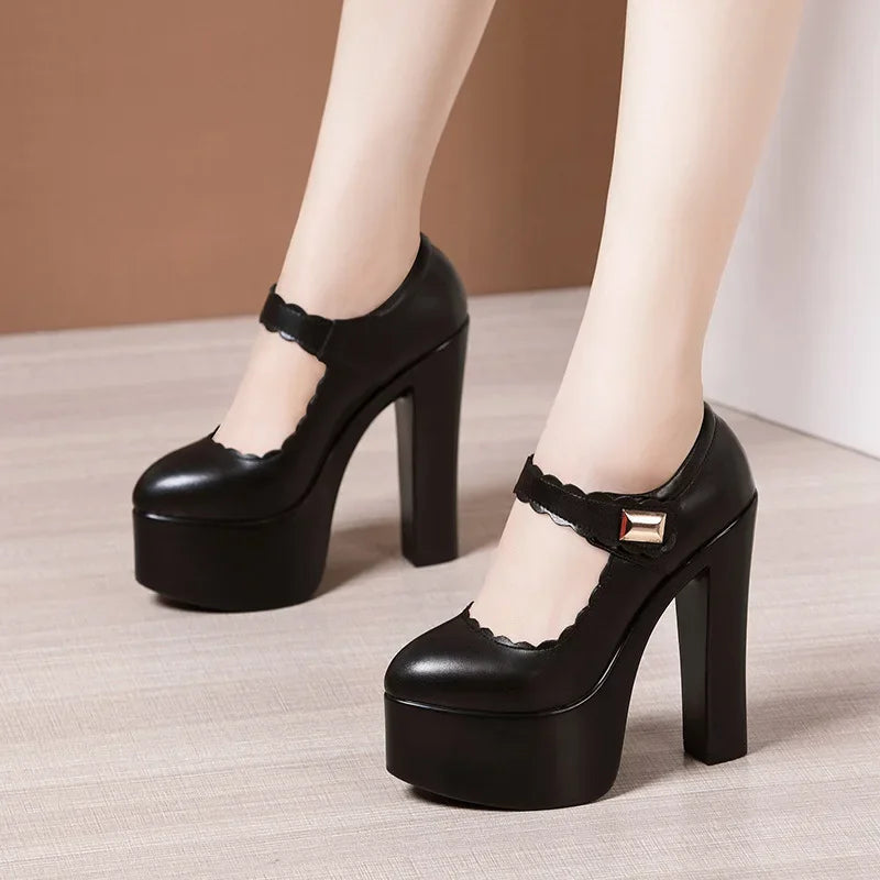 15cm Small Size 32-43 Extremem Block High Heels Shoes 2024 Fall Shallow Thick Chunky Platform Shoes Women Pumps Sexy Model Party