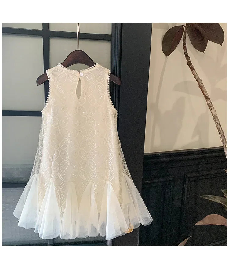 Girls 2 5 to 7 10 Years Elegant Party Luxury Brand Clothes Evening Dresses Baby White Sequin Children's Gala Communion Clothing