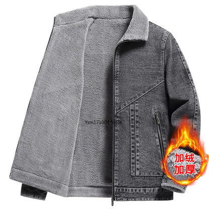 Winter Men's Jacket High-quality Lapel Lamb Hair Thickened Warm Coat Korean Fashion Casual Tight Denim Jackets 5XL Men Clothing