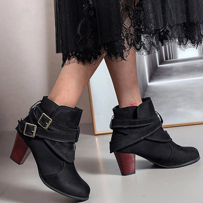 Maogu Buckle Casual Ladies Shoes Female Chelsea Short Boot Chunky Heel Autumn Footwear 2024 Vintage Women High Heels Ankle Boots