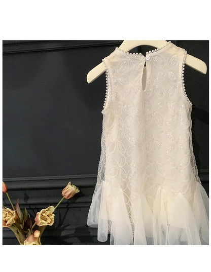 Girls 2 5 to 7 10 Years Elegant Party Luxury Brand Clothes Evening Dresses Baby White Sequin Children's Gala Communion Clothing