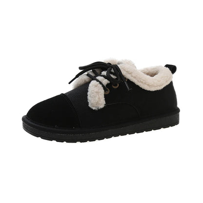 Fashion khaki Winter Shoes Women Low-cut Plush Flat Shoes for Women Non-slip Outdoor Female Cotton Shoes Cozy Fur Ladies Loafers