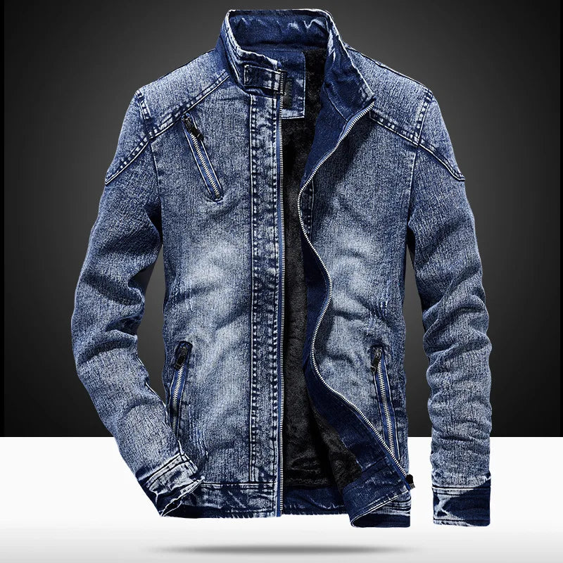 Men's Denim Jacket Korean Fashion Light Blue Printed Casual Shirts Denim Black Denim Coats Men Clothing Winter Jacket Men 4XL