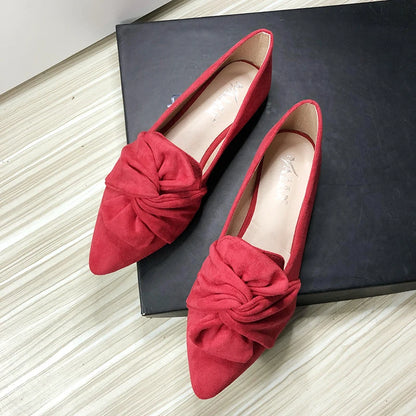 Flat Shoes for Women Suede Velvet Spring Summer Casual Shoes Women Flats Bow Flower Pointed Scoop Shoes Slip on Size 33 34 43