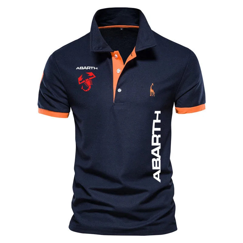 Brand New men's POLO shirt summer cotton men's shirt abarth logo print Color matching fashion hip-hop men's POLO shirt t shirt Navy Blue