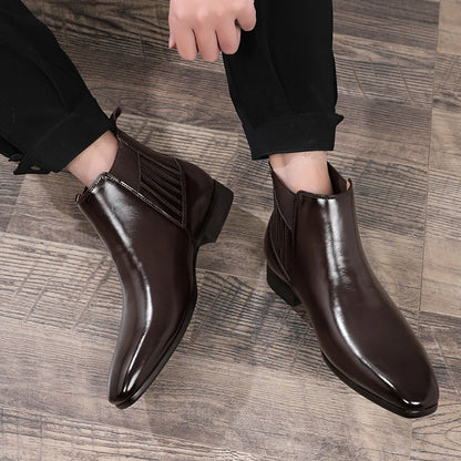 Men's Classic Retro Chelsea Boots Men Fashion British Style Short Ankle Boot Mens Casual High-Top Leather Shoes Flats