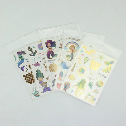 Mermaid Bronzing Cartoon Children's Metallic Gold Body Temporary Flash Tattoos For Kids Glitter Tattoo cute Stickers 160*120MM