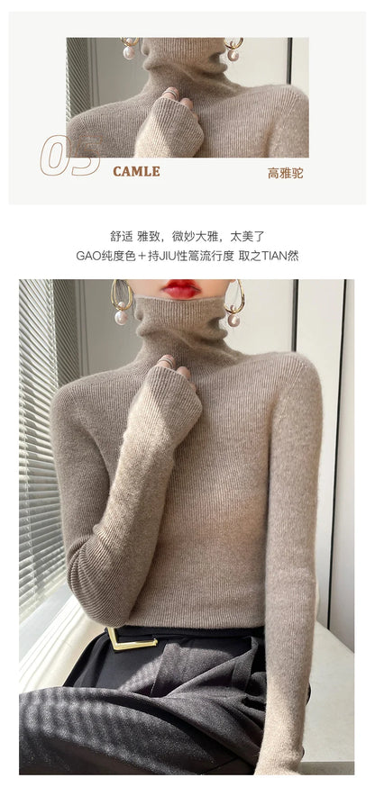 2022 Autumn Winter Cashmere  Sweater Women's Pullover Turtleneck  Casual Fashion Pure Color Cashmere sweater women