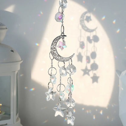 Crystal Wind Chimes Dream Catcher Stained Glass Sun Catcher Prism Rainbow Maker Window Garden Decoration Outdoor Christmas Gift siliver M0932