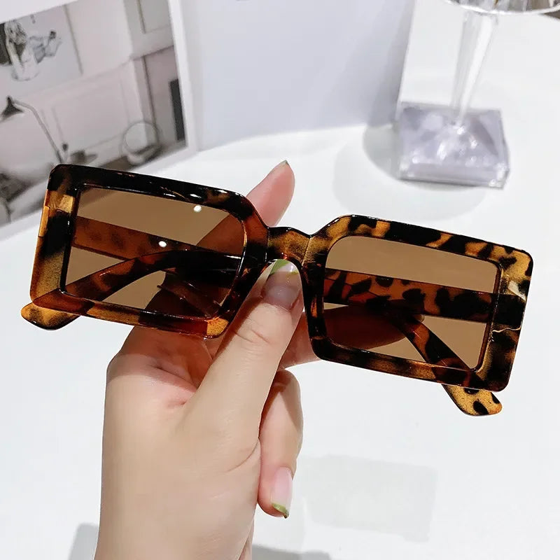 Women's Vintage Rectangle Sunglasses New Trend Summer Outdoor Travel Shades Eyewear Unisex UV400 Sun Glasses Oculos De Sol leopard As picture shown