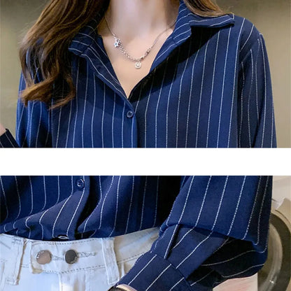 Fashion Woman Blouses 2023 Chiffon Long Sleeve Shirt Tops Woman White Blouse Shirts Striped Top Pretty and Cheap Women's Blouses