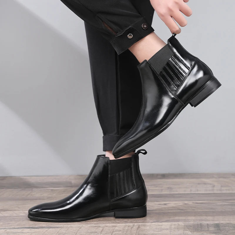 Men's Classic Retro Chelsea Boots Men Fashion British Style Short Ankle Boot Mens Casual High-Top Leather Shoes Flats