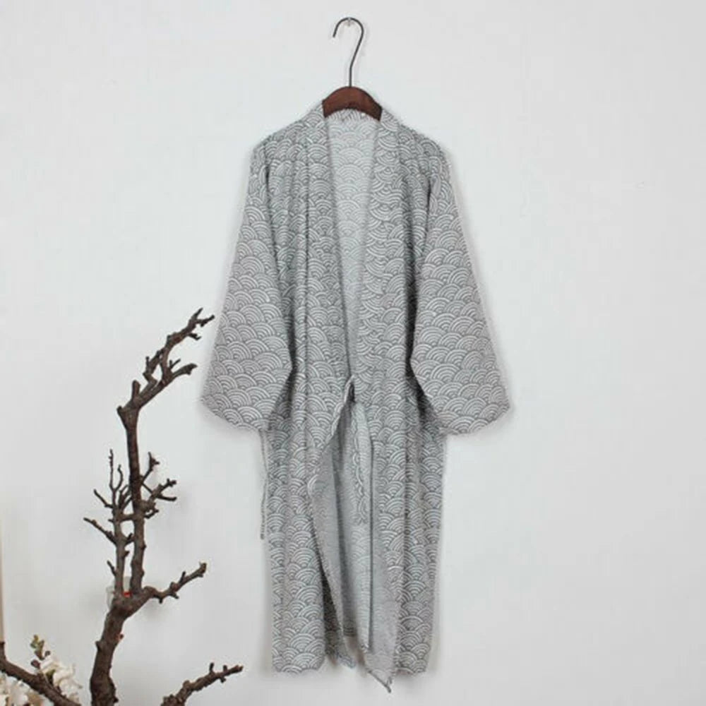 Men's Japanese Style Classic Robe Bathrobe Kimono Traditional Print Gown Nightwear Sleepwear Pajamas Pijama Clothing Robes Light Gray CHINA