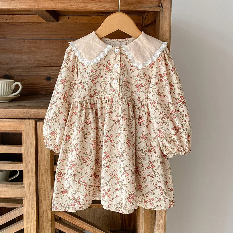 Autumn Spring Kids Princess Dresses Long Sleeved Cotton Floral Printing Girl Party Dress Baby Girls Rompers Sister Clothing