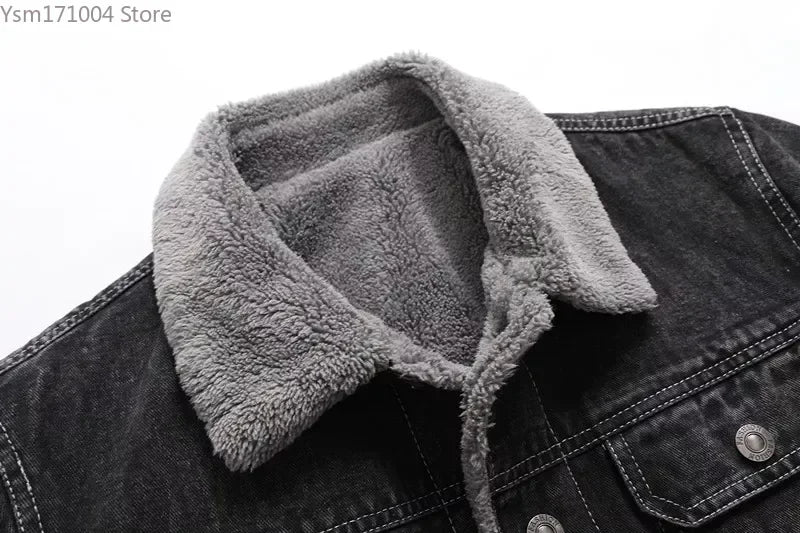 Winter Men's Jacket High-quality Lapel Lamb Hair Thickened Warm Coat Korean Fashion Casual Tight Denim Jackets 5XL Men Clothing