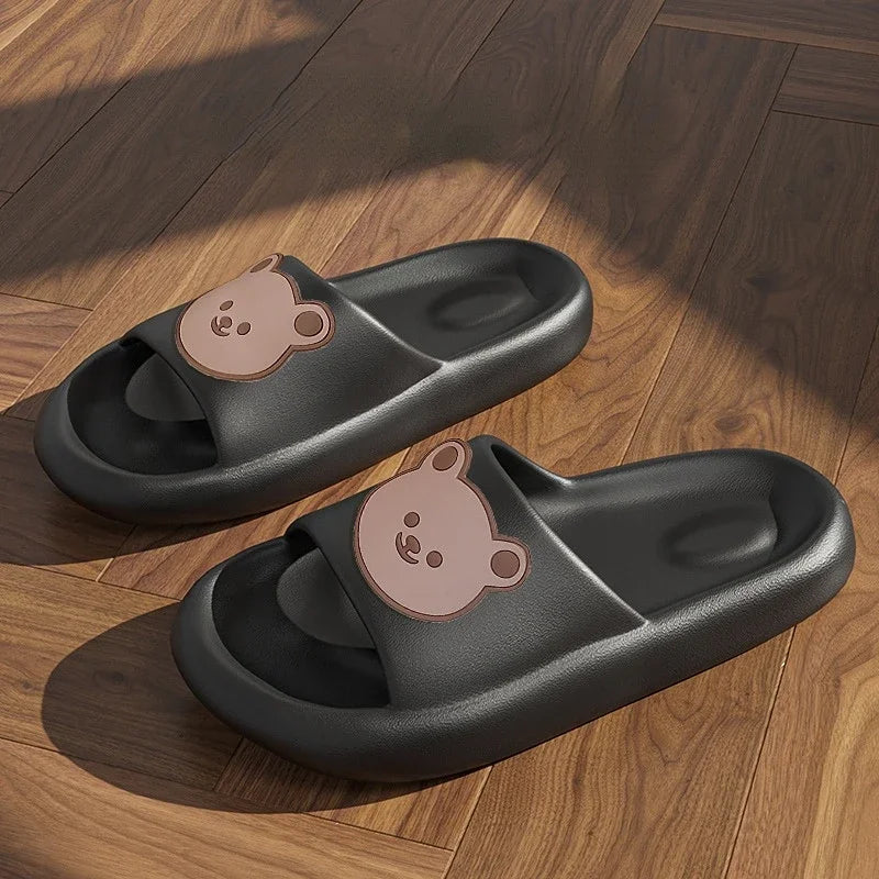 Men Home Slippers Male Sandals Bathroom Women Non Slip Outdoor Beach Slides Casual Rubber Flip Flops Flat 2024 New Trend Summer 2 Black bear