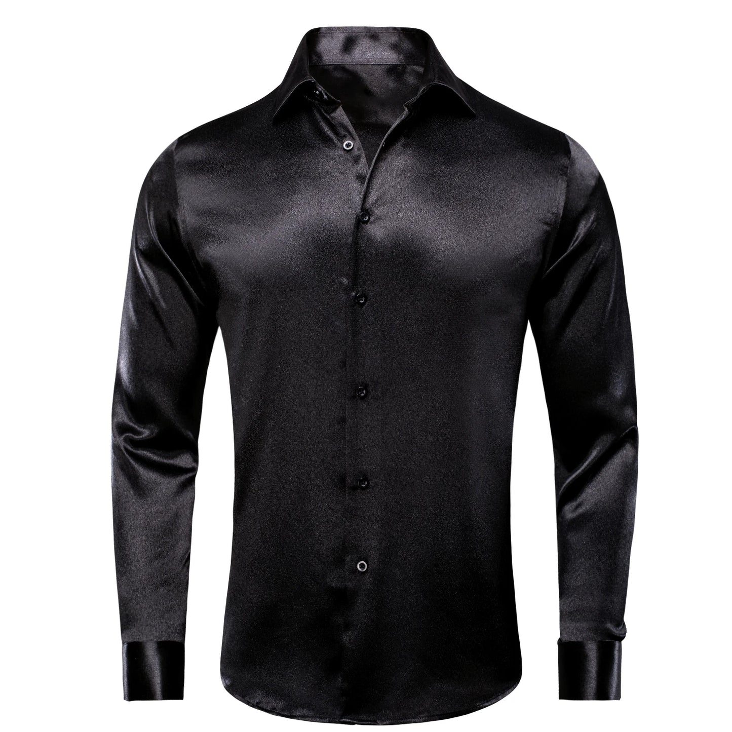 Hi-Tie Gold Luxury Mens Shirts Silk Jacquard High Quality Long Sleeve Lapel Shirt Casual Formal for Male Wedding Business Gifts